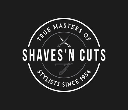 Barber shaves'n cuts white on black