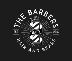 The barbers hair and beard white on black
