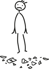 Mann steht vor einem Scherbenhaufen. Alles geht schief. Lebenskrise, Krise, Wendepunkt, Verzweiflung, Ohnmacht, Hoffnungslosigkeit, Verzweiflung