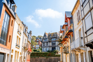 Obraz premium Street view with colorful buildings in Trouville, Famous french town in Normandy
