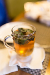 A glass of mint tea in a restaurant