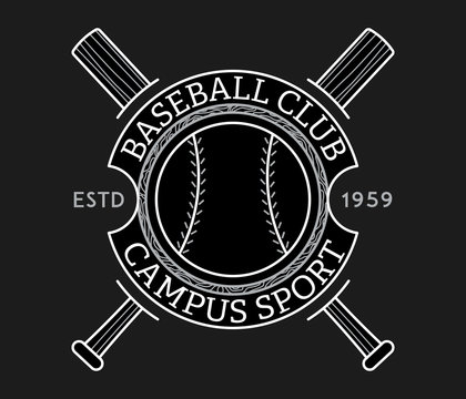Baseball campus sport club white on black