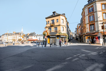 Street view with old buildings in Honfleur, famous french town in Normandy