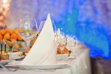 delicious dishes on the table in the restaurant. serving table.