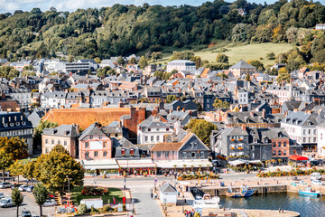 Fototapeta premium Aerial view on the port and old town of Honfleur, famous french city in Normandy