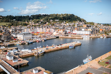 Fototapeta na wymiar Aerial view on the port and old town of Honfleur, famous french city in Normandy