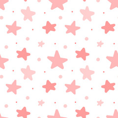 Seamless pattern of pink stars. Concept for baby shower, birthday, holiday, sleep, texture, background, wallpaper, wrapping paper, print for clothes, cards, banner. Vector illustration for girl