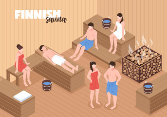 Finnish Sauna Isometric Illustration