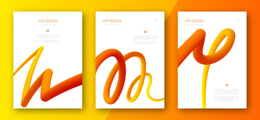 Creative colorful cover set. Trendy abstract design flyers with fluid yellow-orange gradient shapes. Banners with abstract curved forms