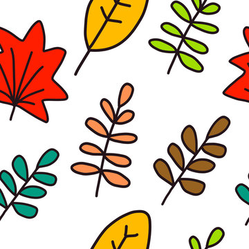 Handdrawn autumn seamless leaves pattern in minimalistic style