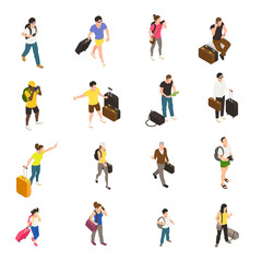 Fototapeta na wymiar Travel People Isometric Icons