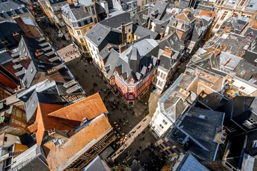 Foto op Canvas Top view on the rooftops of the old town of Rouen city during the sunny day in Normandy, France © rh2010