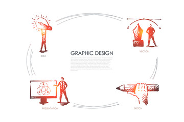 Graphic design - idea, sketch, presentation, vector concept set