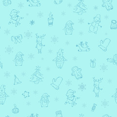 Christmas  and Happy New Year hand drawn seamless pattern