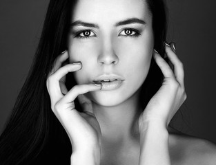 face of beautiful woman. black and white portrait