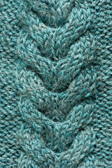 Texture of blue knitted fabric, copy space