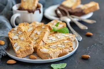 Light almond cookies close-up.