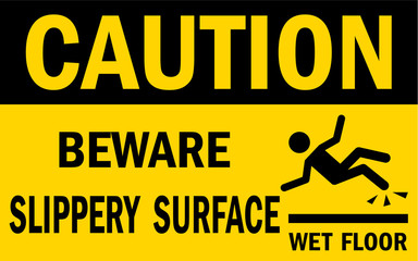 Beware slippery surface sign. Wet or slippery floor. Man falling. Vector sign.