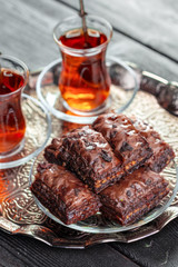 Traditional Baklava on Wooden Table