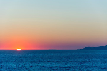 Sunset on the island of Capri seen from Palinuro
