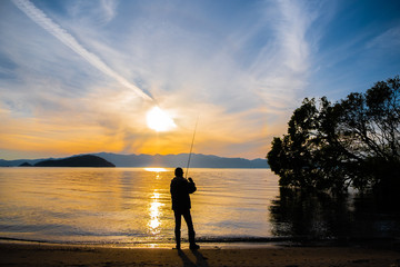 琵琶湖の釣り人