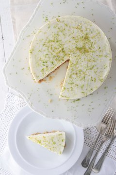 Overhead View Of Key Lime Pie On Tray