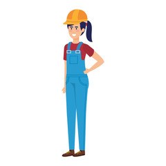 female builder constructor with helmet