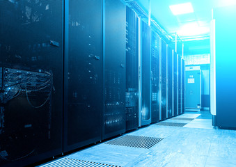 Server room center exchanging cyber datas and connections