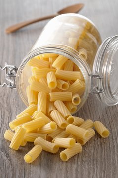 Rigatoni in an overturned jar
