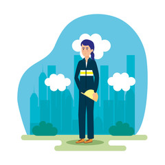 female mechanic worker with helmet