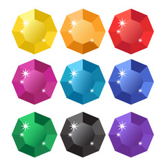 Colorful cartoon diamonds icons realistic vector set 1