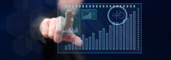 Man touching a financial analysis concept