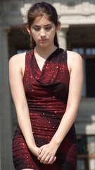 Beautiful Minority Female And Shyness Standing