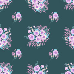 Seamless delicate pattern of bouquets. Summer flowers. Floral seamless background for textile or book covers, manufacturing, wallpapers, print, gift wrap and scrapbooking.