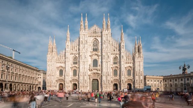 sunny day milan city famous duomo cathedral square panorama 4k time lapse