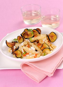 Pasta alla norma bianca with aubergine and ricotta