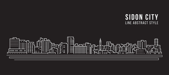 Cityscape Building Line art Vector Illustration design - sidon city