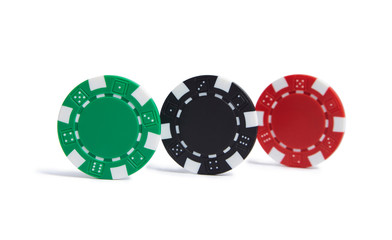 Casino chips isolated on white background. Close up.