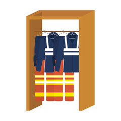 coat rack with industrial safety uniforms