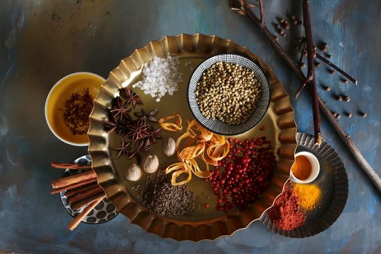 Overhead view of spices on plate