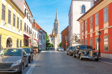 Streets of Buda and Matthias Church, Budapest, Hungary