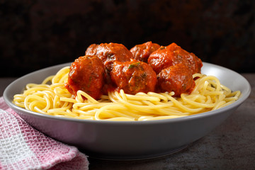 Spaghetti with pork and beef meatballs