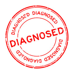 Grunge red diagnosed word round rubber seal stamp on white background