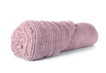 Clean soft towel on white background
