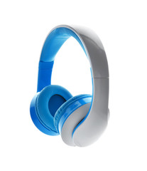 Modern headphones on white background