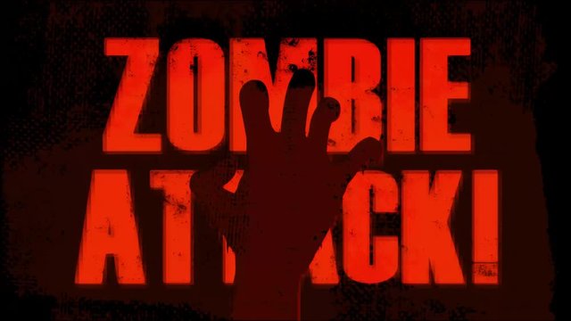 B Movie Zombie Attack Background With Twitch Effect/
Animation of a grunge burning textured zombie attack warning background, with vintage distorted twitch effects like in b movies
