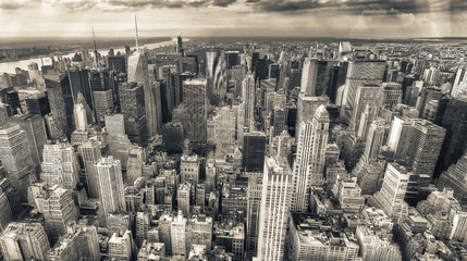 New York City, USA. Amazing aerial Manhattan view at sunset