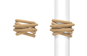 3d rendering of two pieces of natural rope wound around a post and around empty space. © gearstd