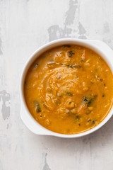 vegetable soup in white bowl