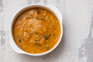 vegetable soup in white bowl